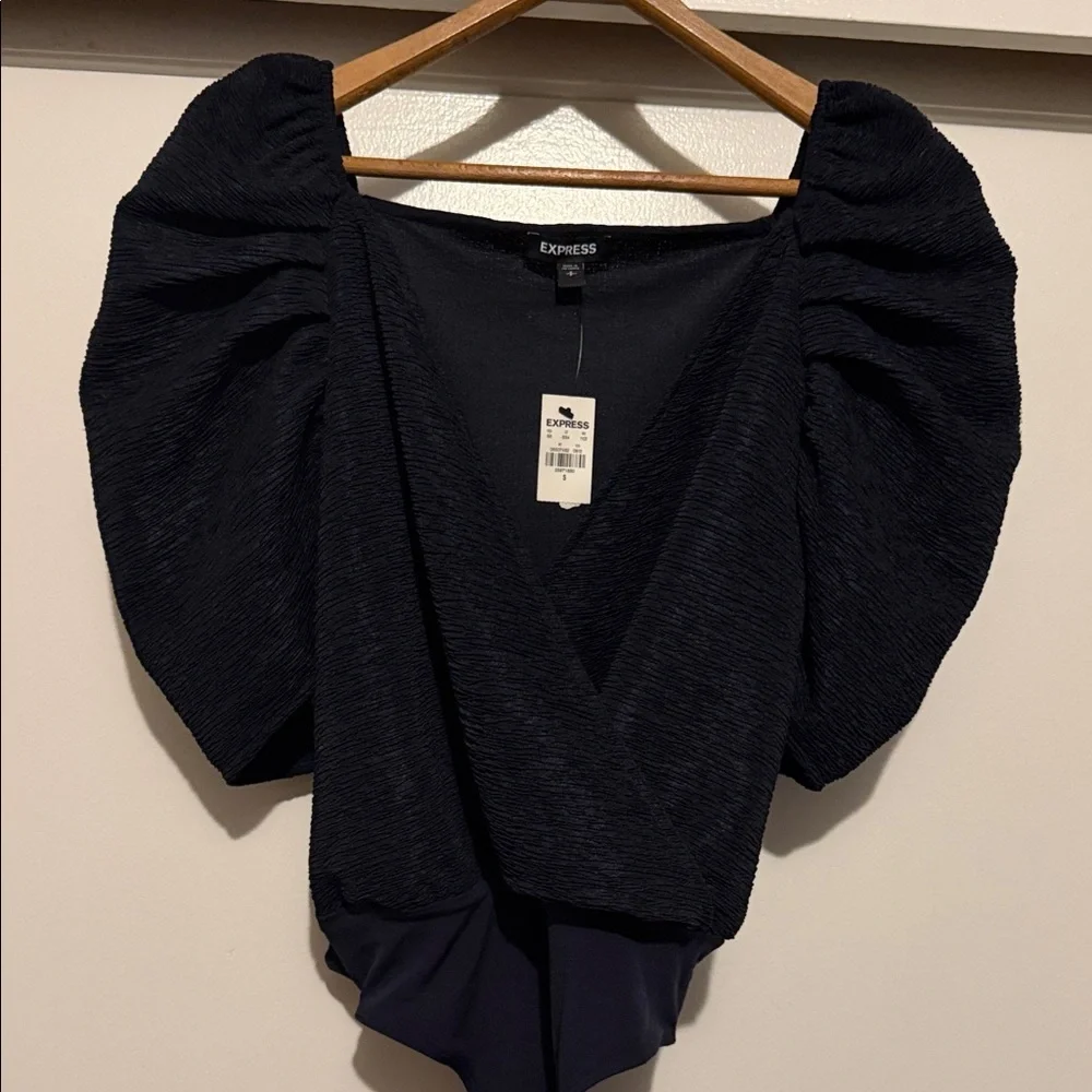 Express Navy Puff Sleeve Kids Bodysuit